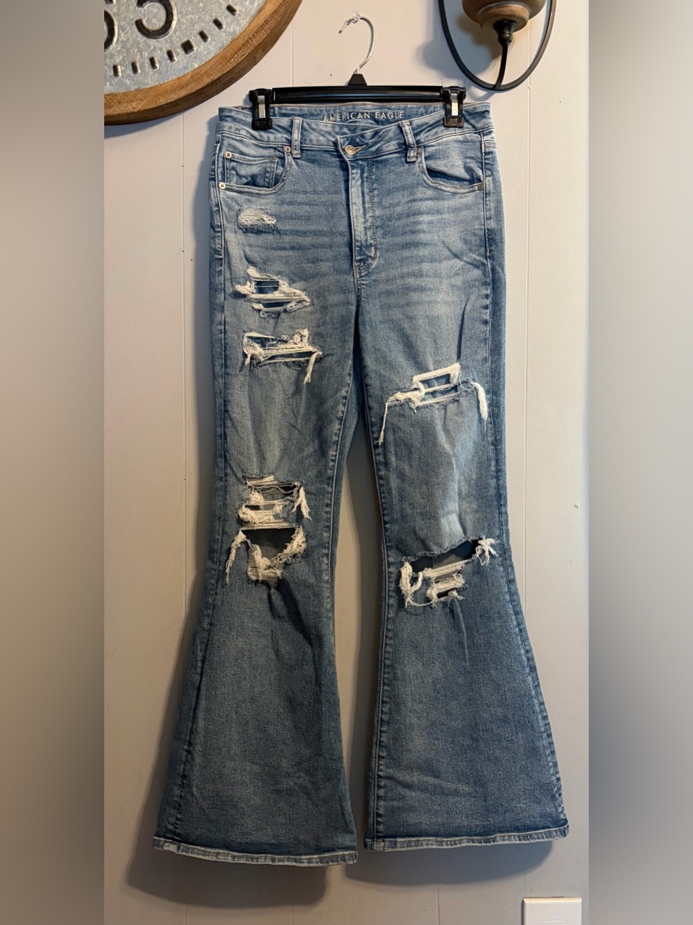 American Eagle Outfitters Light Blue Distressed Flare Jeans
